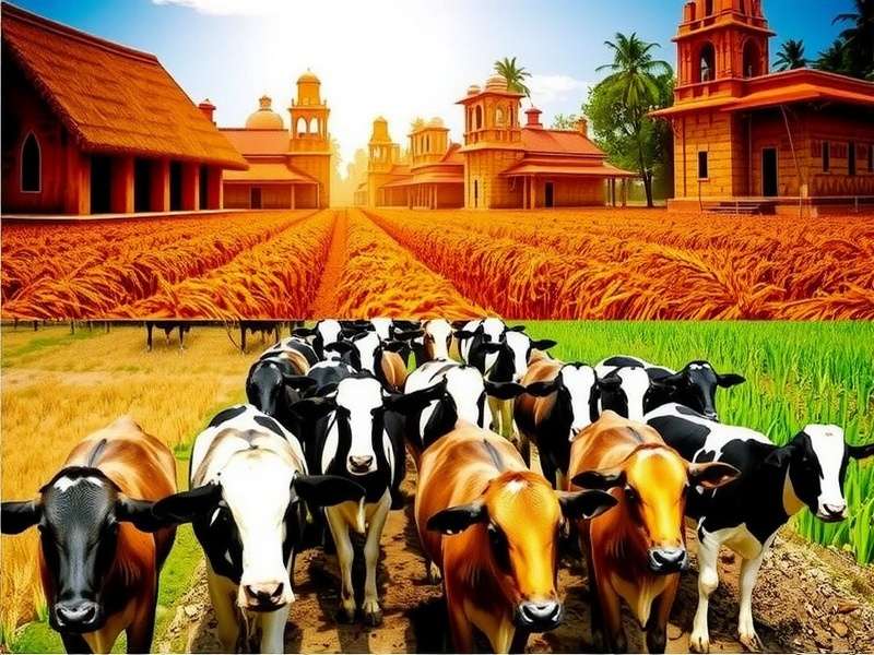 Bharatiya Coop Challenges - Regional Variations with Watermark Bharatiya Coop Challenges showing regional variations including North Indian village with wheat fields and South Indian village with rice paddies