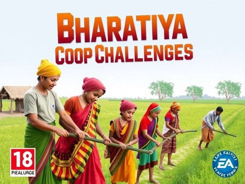 Bharatiya Coop Challenges - Main Game Cover with Watermark Bharatiya Coop Challenges game cover showing Indian villagers working together in a cooperative effort